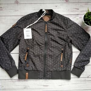 NWT NAKETANO Aus Meine Dorf Brown Anchor Print Zip Bomber Style Jacket S